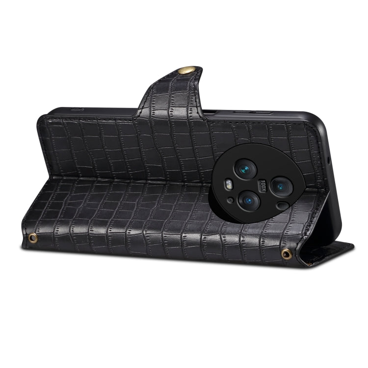 For Honor Magic5 Pro Denior Crocodile Texture Oil Edge Leather Phone Case(Black)