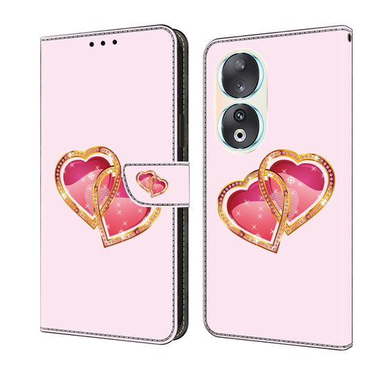 For Honor 90 Crystal Painted Leather Phone case(Love Peach)