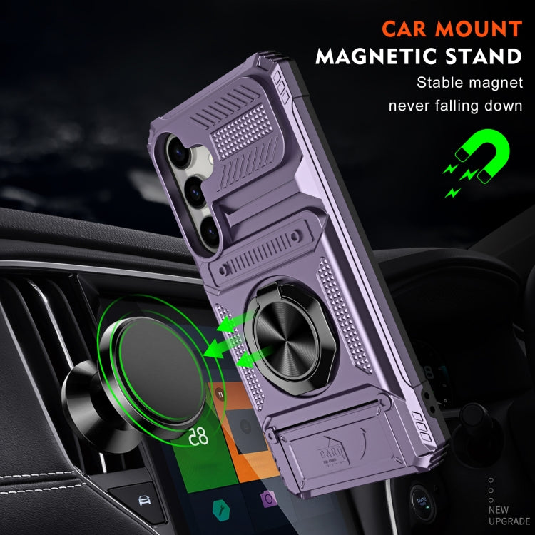 For Samsung Galaxy S24 5G TPU+PC Shockproof Card Phone Case with Metal Ring Holder(Purple)