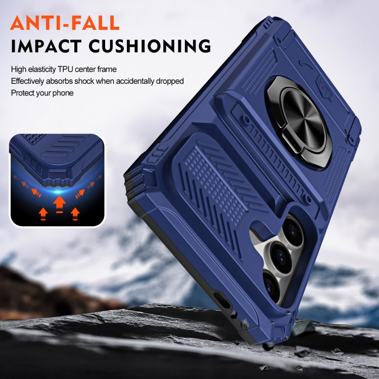 For Samsung Galaxy S24 5G TPU+PC Shockproof Card Phone Case with Metal Ring Holder(Blue)