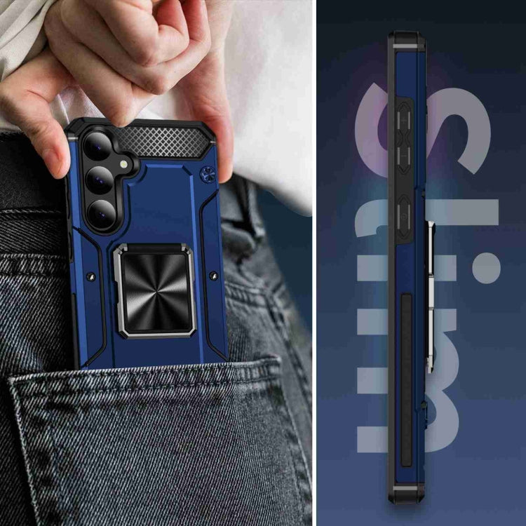 For Samsung Galaxy S24 5G Shockproof Metal Holder Phone Case(Blue)