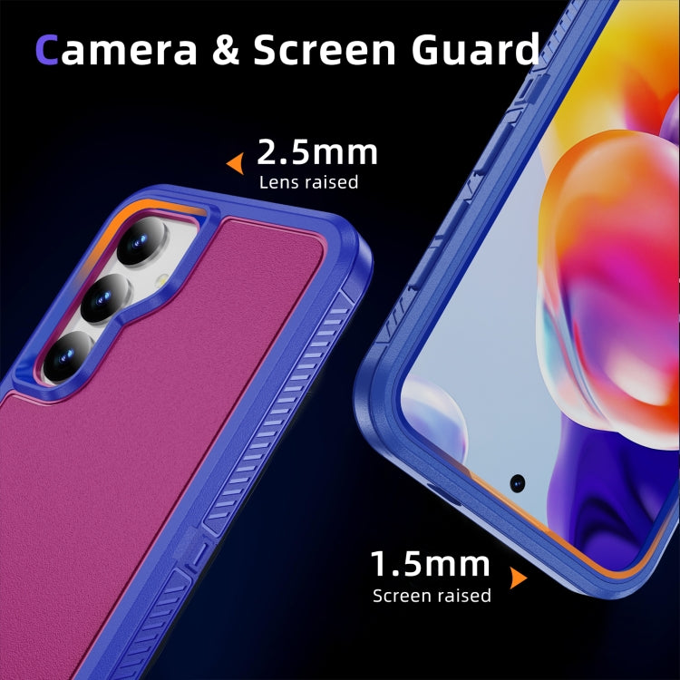 For Samsung Galaxy S24 5G Guard Life Waterproof Frosted Phone Case(Blue+Rose Red)