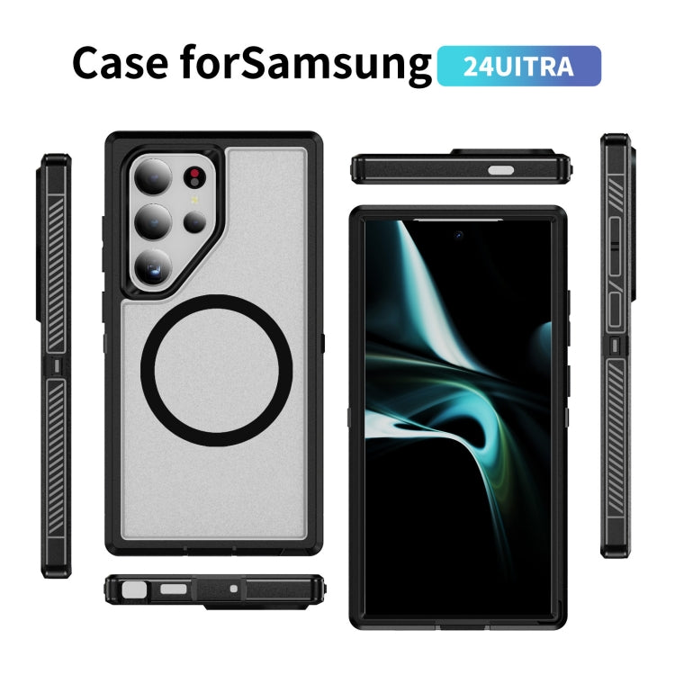 For Samsung Galaxy S24 5G Guard Magsafe Magnetic Frosted Phone Case(Black+Transparent)