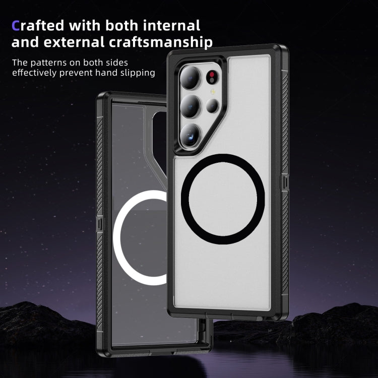 For Samsung Galaxy S24 5G Guard Magsafe Magnetic Frosted Phone Case(Black+Transparent)