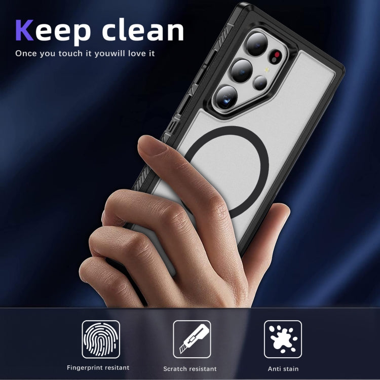For Samsung Galaxy S24 5G Guard Magsafe Magnetic Frosted Phone Case(Black+Transparent)