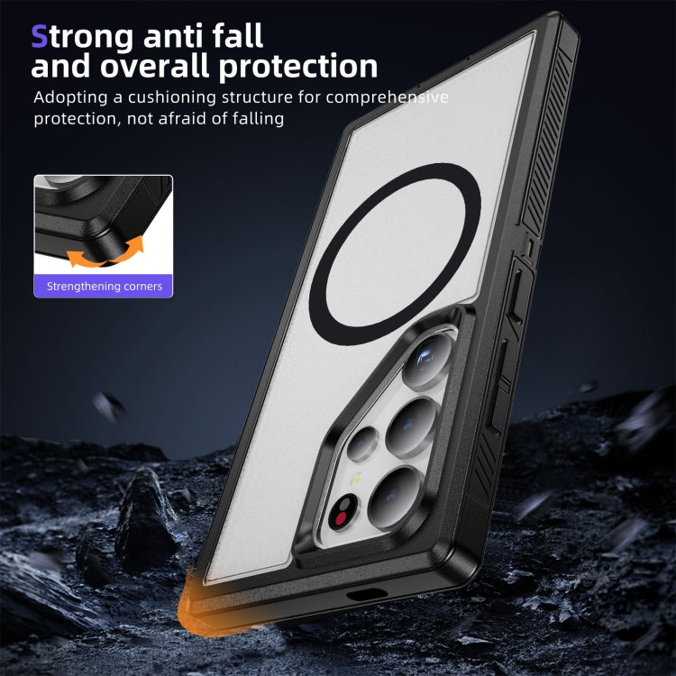 For Samsung Galaxy S24 5G Guard Magsafe Magnetic Frosted Phone Case(Black+Transparent)