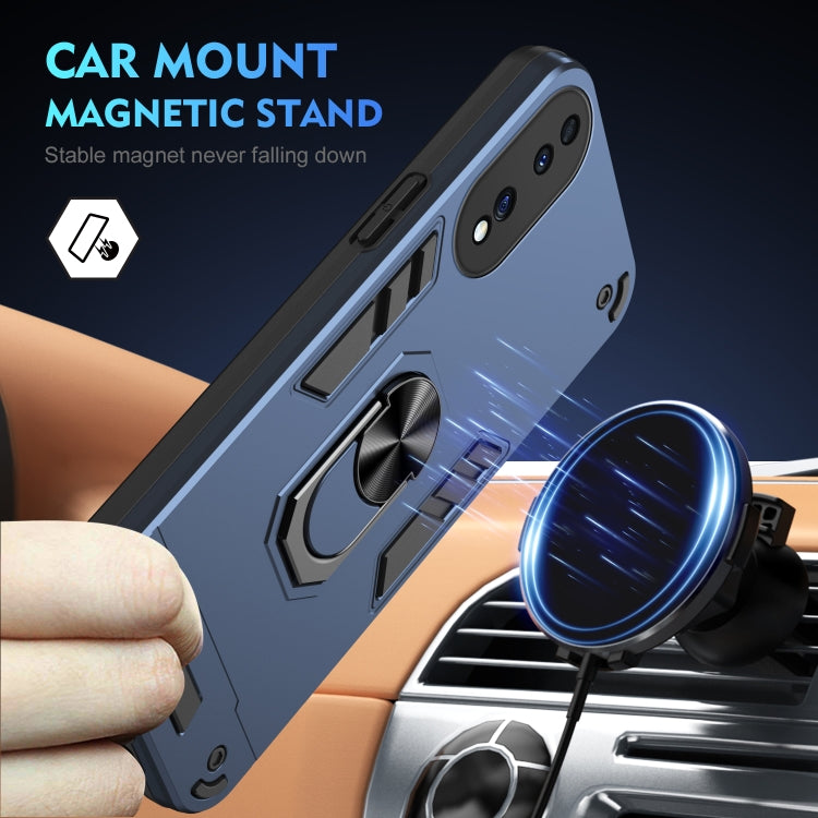 For Honor 70 Shockproof Metal Ring Holder Phone Case(Blue)