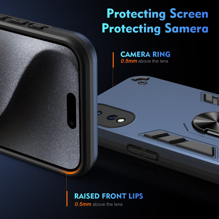For Honor 70 Shockproof Metal Ring Holder Phone Case(Blue)