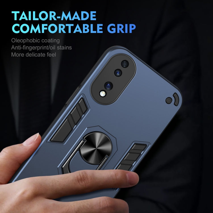 For Honor 70 Shockproof Metal Ring Holder Phone Case(Blue)