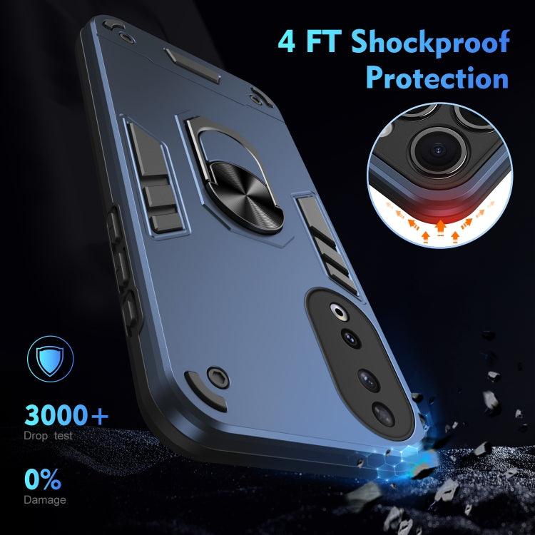 For Honor 90 Shockproof Metal Ring Holder Phone Case(Blue)