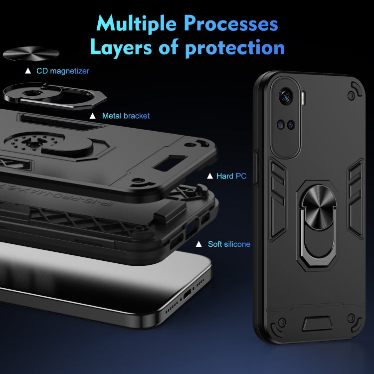 For Honor 90 Lite Shockproof Metal Ring Holder Phone Case(Black)