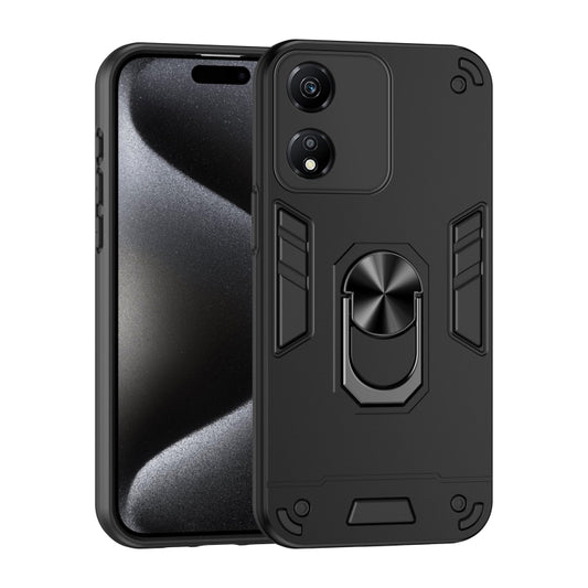 For Honor X5 Plus Shockproof Metal Ring Holder Phone Case(Black)