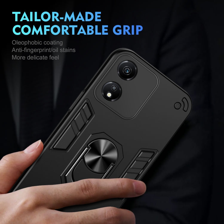For Honor X5 Plus Shockproof Metal Ring Holder Phone Case(Black)