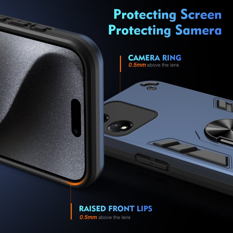 For Honor X5 Plus Shockproof Metal Ring Holder Phone Case(Blue)