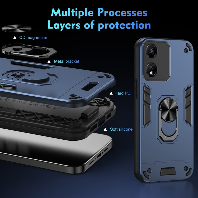For Honor X5 Plus Shockproof Metal Ring Holder Phone Case(Blue)