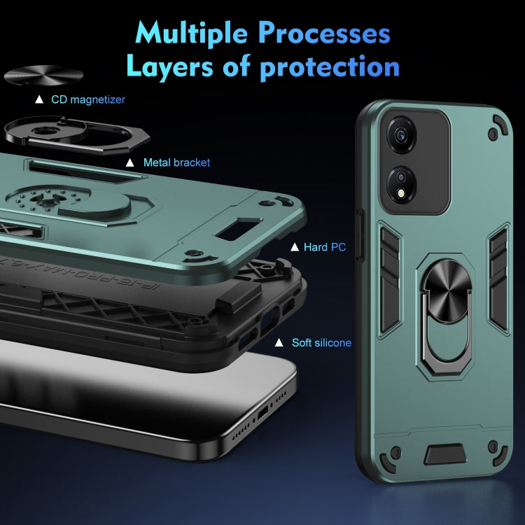For Honor X5 Plus Shockproof Metal Ring Holder Phone Case(Green)
