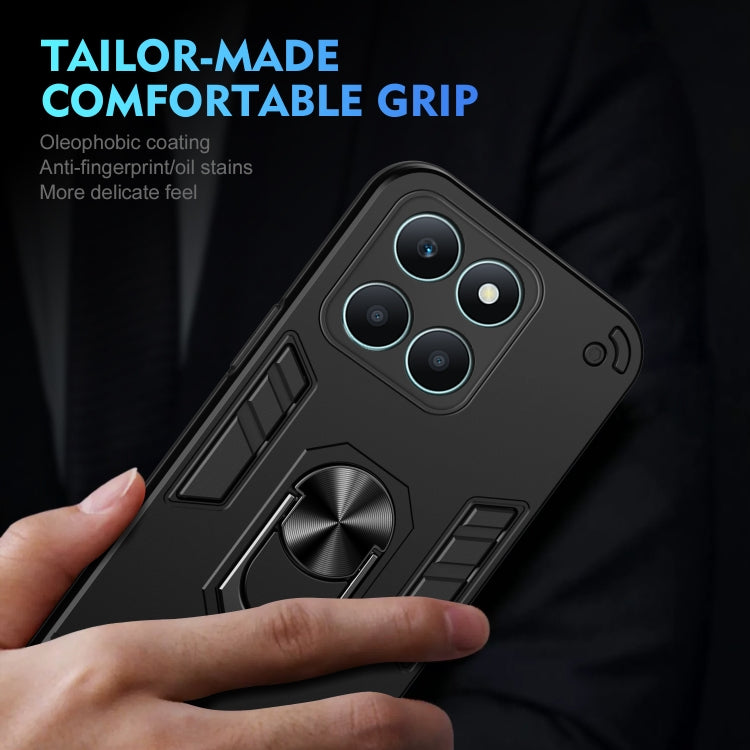 For Honor X6a Shockproof Metal Ring Holder Phone Case(Black)