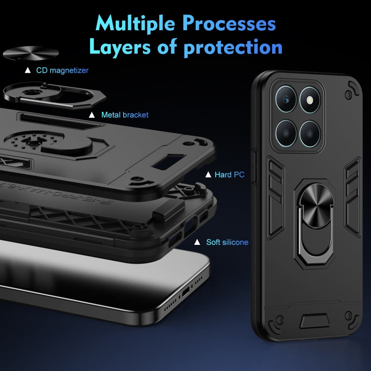 For Honor X6a Shockproof Metal Ring Holder Phone Case(Black)