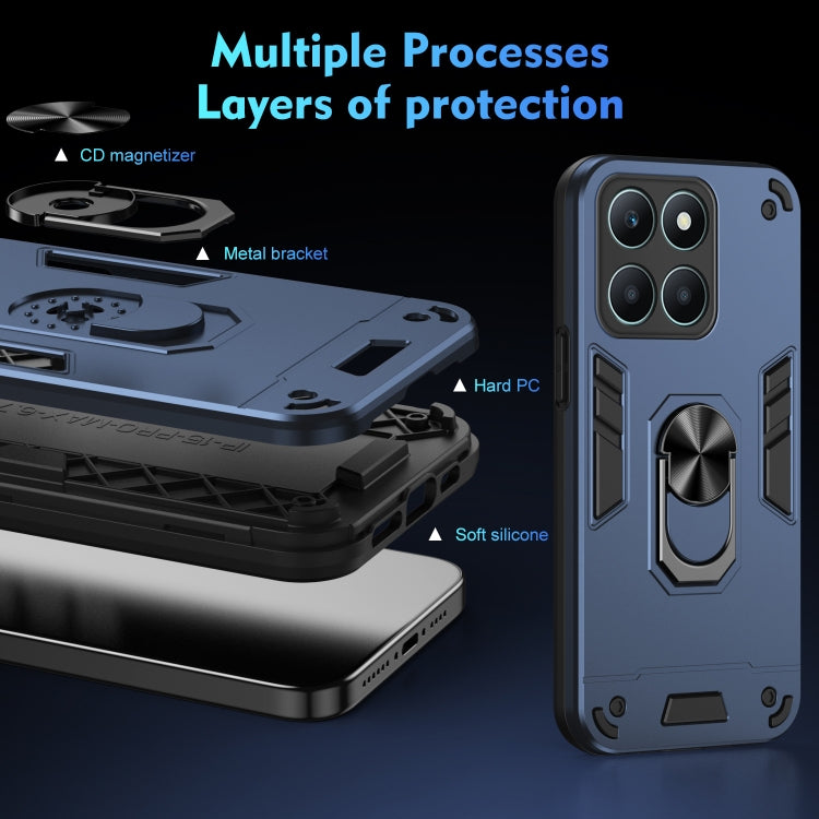 For Honor X6a Shockproof Metal Ring Holder Phone Case(Blue)