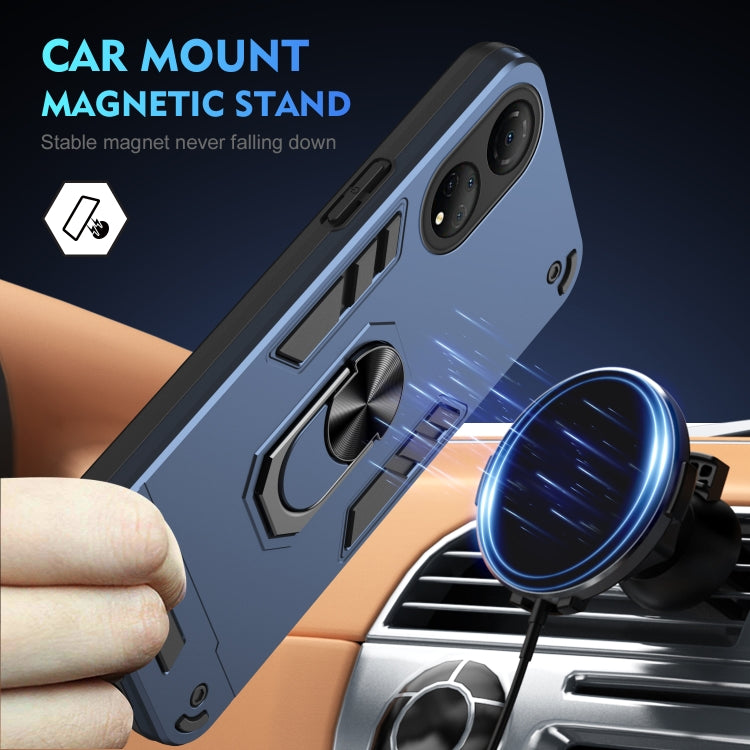 For Honor X7 Shockproof Metal Ring Holder Phone Case(Blue)