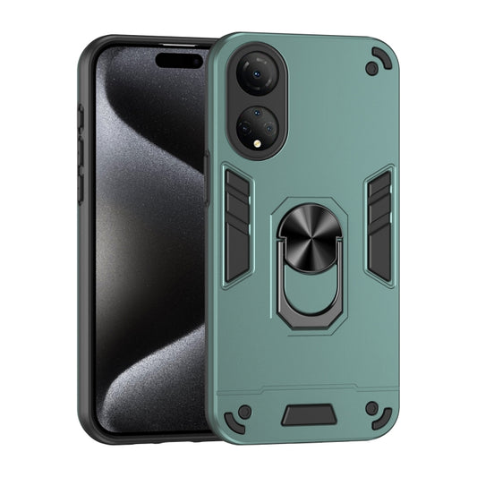 For Honor X7 Shockproof Metal Ring Holder Phone Case(Green)
