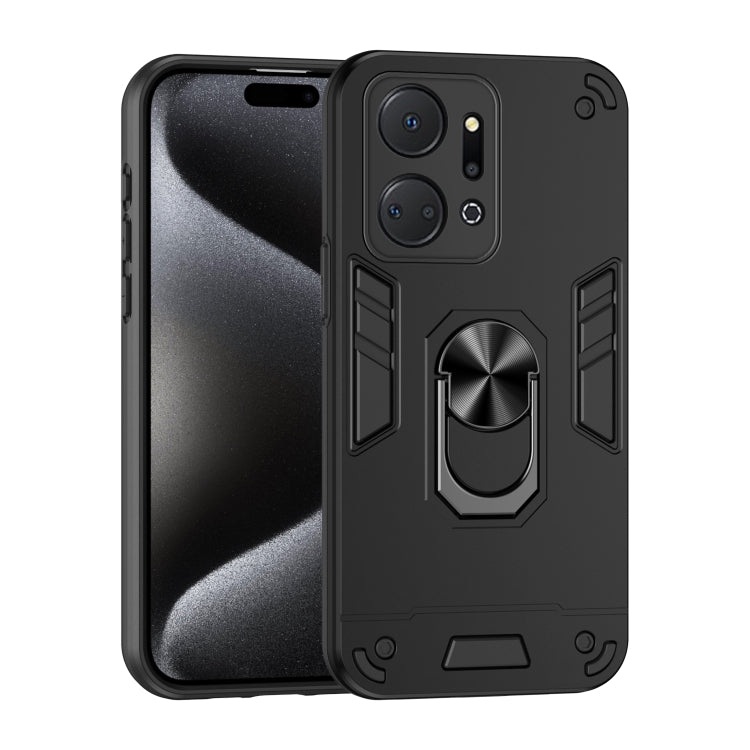 For Honor X7a Shockproof Metal Ring Holder Phone Case(Black)