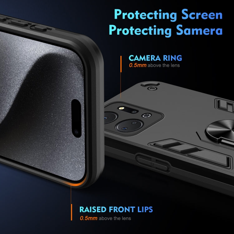 For Honor X7a Shockproof Metal Ring Holder Phone Case(Black)