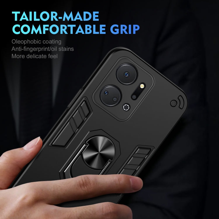 For Honor X7a Shockproof Metal Ring Holder Phone Case(Black)