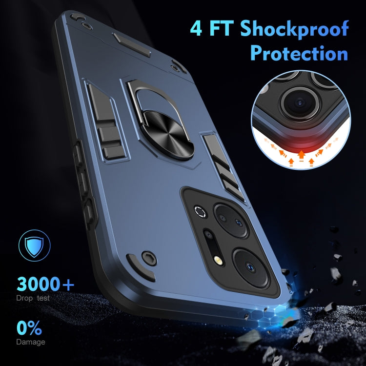 For Honor X7a Shockproof Metal Ring Holder Phone Case(Blue)