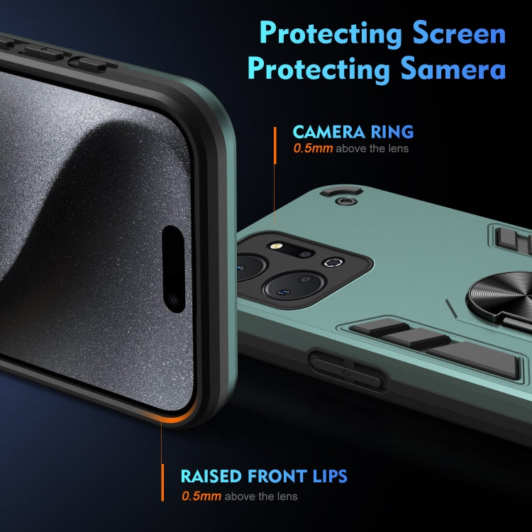 For Honor X7a Shockproof Metal Ring Holder Phone Case(Green)