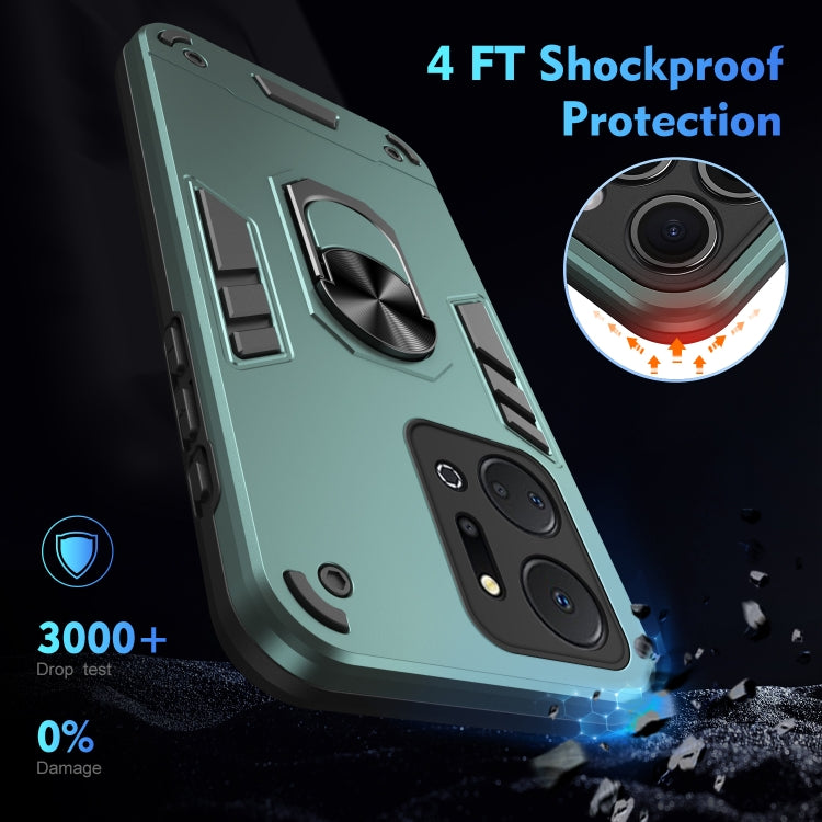 For Honor X7a Shockproof Metal Ring Holder Phone Case(Green)