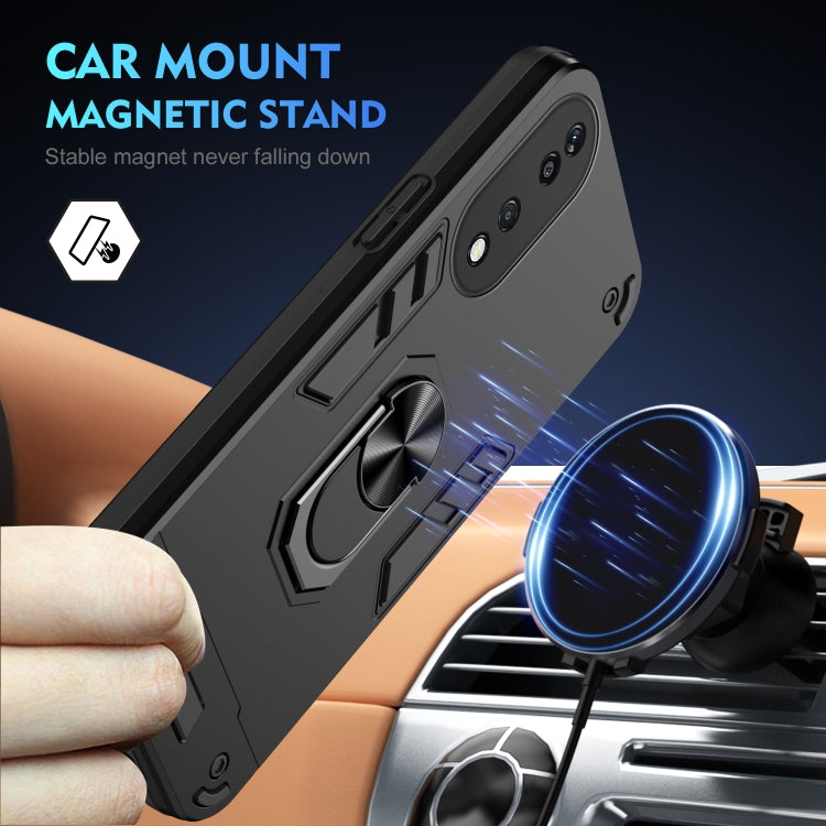 For Honor X7b Shockproof Metal Ring Holder Phone Case(Black)