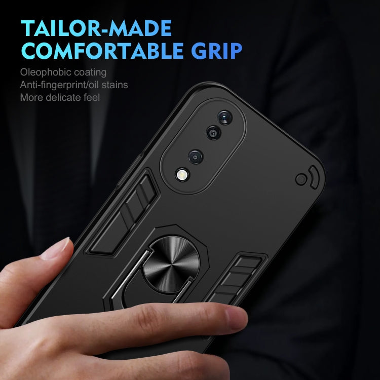 For Honor X7b Shockproof Metal Ring Holder Phone Case(Black)