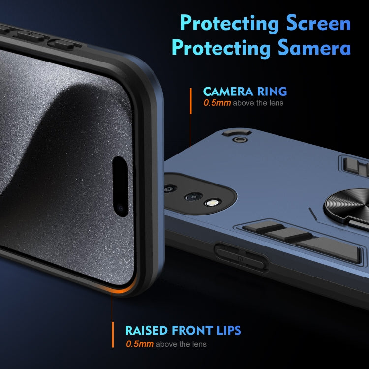For Honor X7b Shockproof Metal Ring Holder Phone Case(Blue)