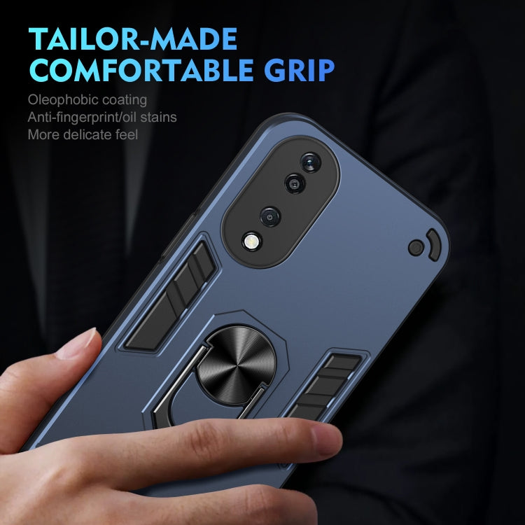 For Honor X7b Shockproof Metal Ring Holder Phone Case(Blue)