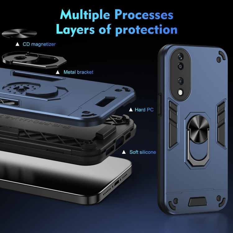 For Honor X7b Shockproof Metal Ring Holder Phone Case(Blue)