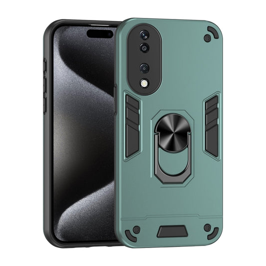 For Honor X7b Shockproof Metal Ring Holder Phone Case(Green)