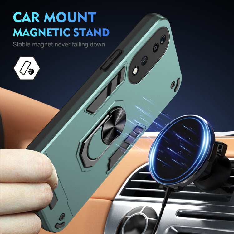For Honor X7b Shockproof Metal Ring Holder Phone Case(Green)