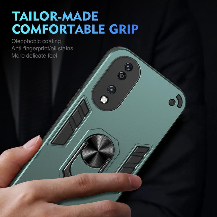 For Honor X7b Shockproof Metal Ring Holder Phone Case(Green)