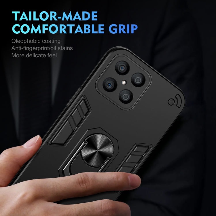 For Honor X8 Shockproof Metal Ring Holder Phone Case(Black)