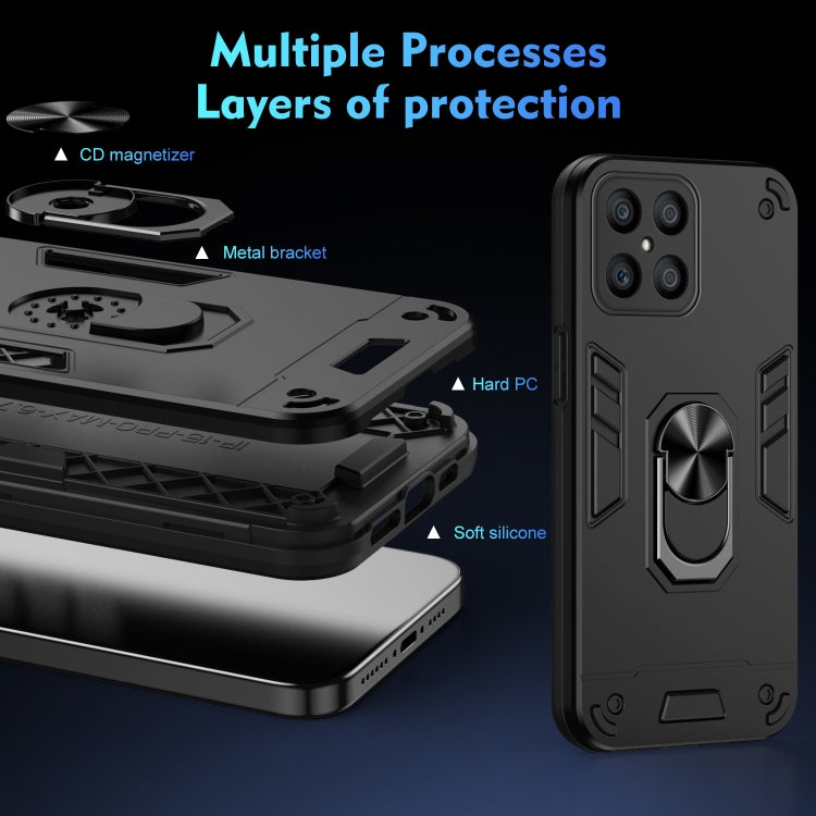 For Honor X8 Shockproof Metal Ring Holder Phone Case(Black)