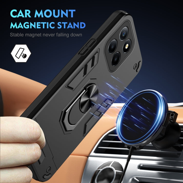 For Honor X8 5G Shockproof Metal Ring Holder Phone Case(Black)