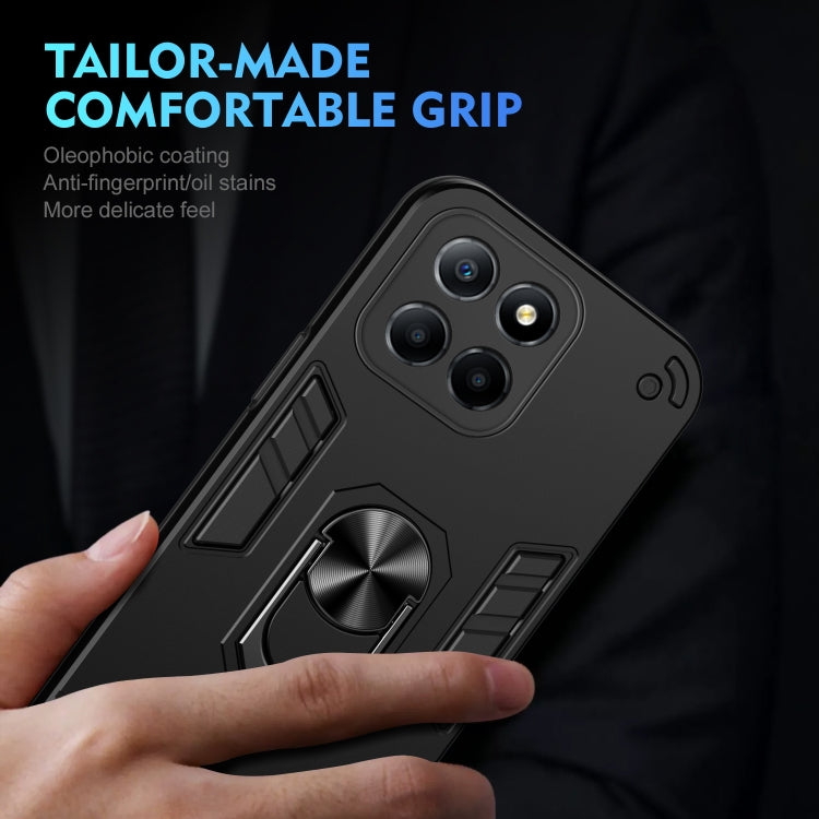 For Honor X8 5G Shockproof Metal Ring Holder Phone Case(Black)