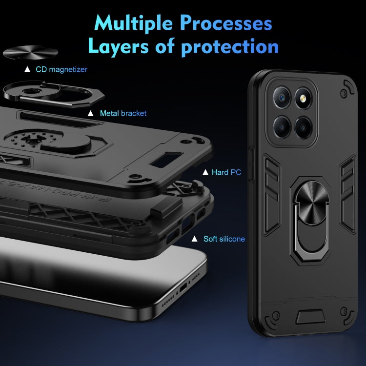 For Honor X8 5G Shockproof Metal Ring Holder Phone Case(Black)