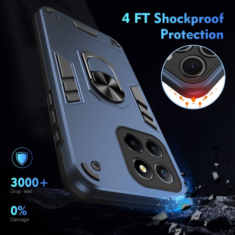 For Honor X8 5G Shockproof Metal Ring Holder Phone Case(Blue)