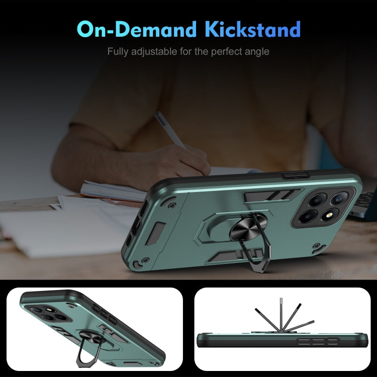 For Honor X8 5G Shockproof Metal Ring Holder Phone Case(Green)