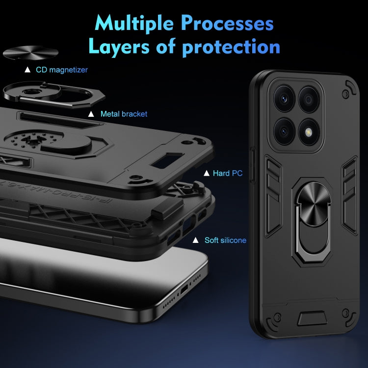 For Honor X8a Shockproof Metal Ring Holder Phone Case(Black)