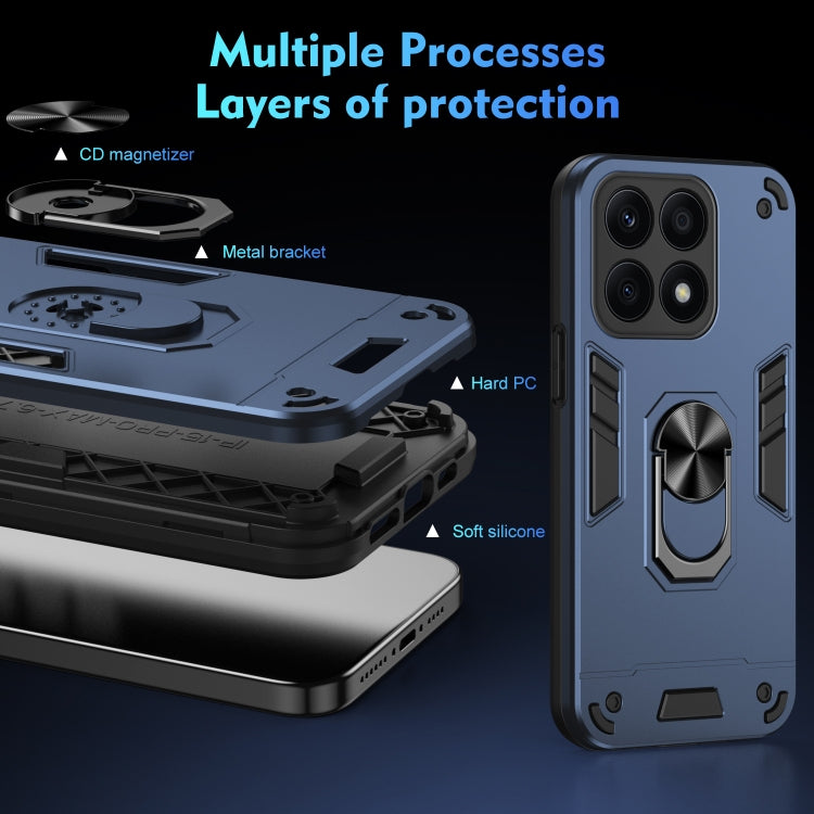 For Honor X8a Shockproof Metal Ring Holder Phone Case(Blue)