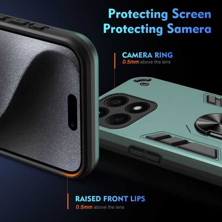 For Honor X8a Shockproof Metal Ring Holder Phone Case(Green)