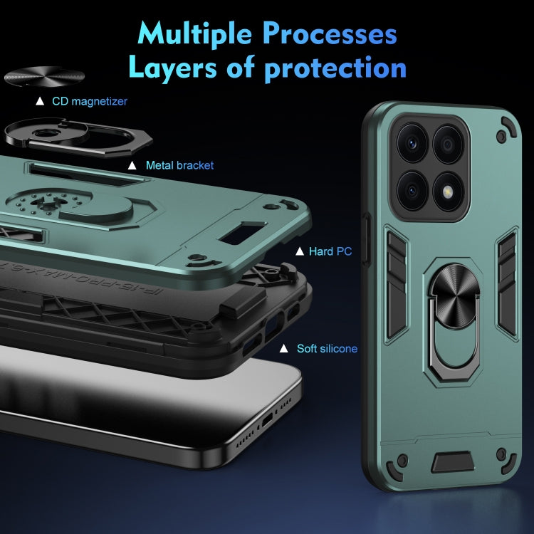 For Honor X8a Shockproof Metal Ring Holder Phone Case(Green)